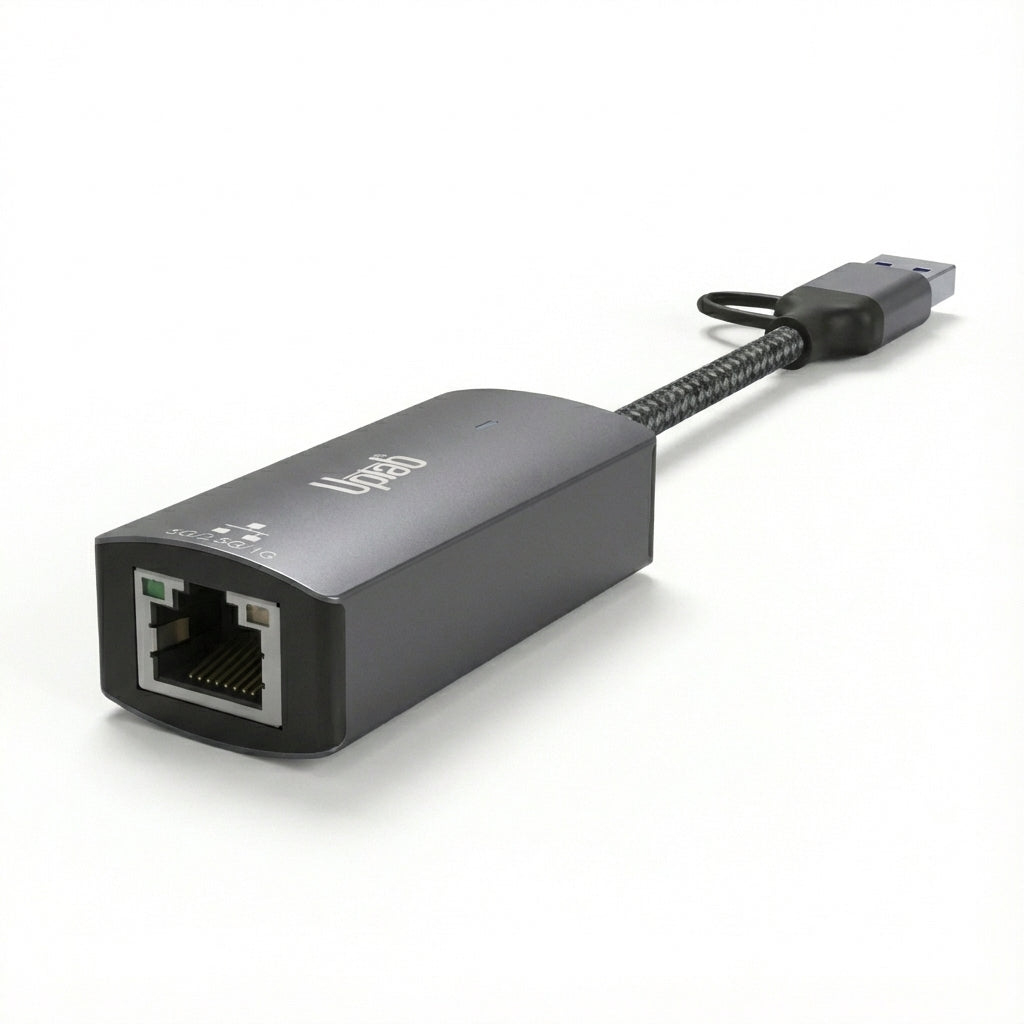 Network adapter with Ethernet cable on a white background